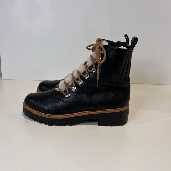 Nine West Women's 8 Black Ivani Sherpa Lace-up Combat Boots - Picture 5 of 10